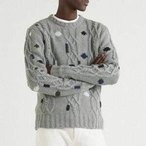 Officine Générale Marco Cable Knit Intarsia Sweater, Size S, NEW (Made in Italy)